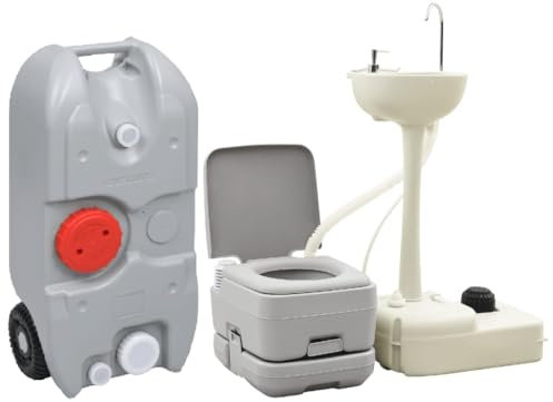 vidaXL Tragbare Campingtoilette mit Waschbecken und Wasserbehälter, Mobiltoilette, tragbare Campingtoilette, Camping Handwaschstation, Reisetoilette