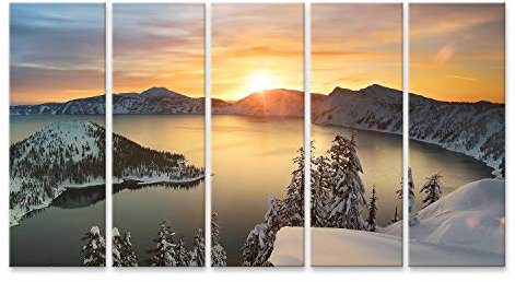 islandburner Bild auf Leinwand Schöne Landschaft mit hohen Bergen mit beleuchteten Bilder Wandbilder Poster GBMP-5P