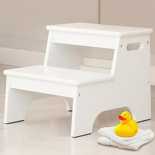 Forbena Toddler Step Stool for Bathroom Sink, White Wood Stool for Toddlers