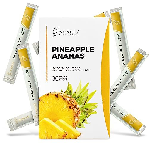 Wunder palillos de dientes con sabor - 30x palillos de dientes empaquetados individualmente - Aliento fresco - Palillos de dientes individuales con sabor (pineapple)