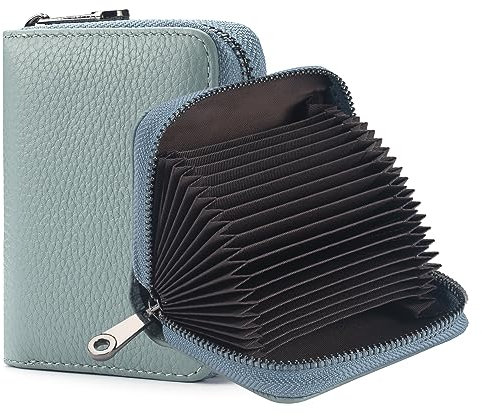 Porte-cartes de crédit pour femmes Petites cartes de crédit Portefeuilles en cuir véritable RFID Blocking Ladies Card Case Female Multi Card Organizer Zipper Purse with 20 Card Slots