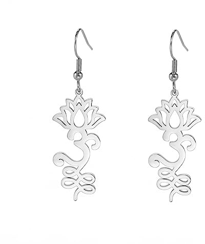 Unalome Lotusblumen-Om-Halskette für Damen und Mädchen, Unalom-Lotus-Anhänger, Om-Aum-Ohm-Symbol, Yoga-Halskette mit Lotusblumen-Charm, Edelstahl, spiritueller Schmuck, Buddismus-Geschenk, Edelstahl