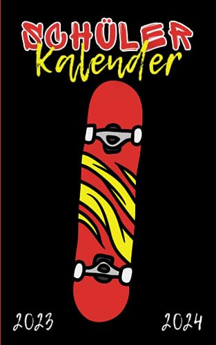 Schülerkalender 2023/24 Skateboard: Für schüler mädchen jungen - 1 tag 1 seite - von August 23 bis Juli 24 - Hausaufgabenheft grundschule gymnasium oberstufe universität