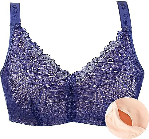 XWSM Baumwoll Prothese BH Mit Taschen - Post-OP für Frauen Mittleren Alters, Mastektomie, Schlaf, Yoga, Alltags Oberteil Unterwäsche Büstenhalter (Blau, 80/36C)