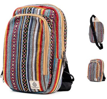 Hanf Schlinge Tasche Umhängetasche Rucksack - Umweltfreundlich Hippie Boho Design Dauerhaft Funktional Reisen Wandern Freundlich Lässig Tagesrucksack Tasche von Freakmandu