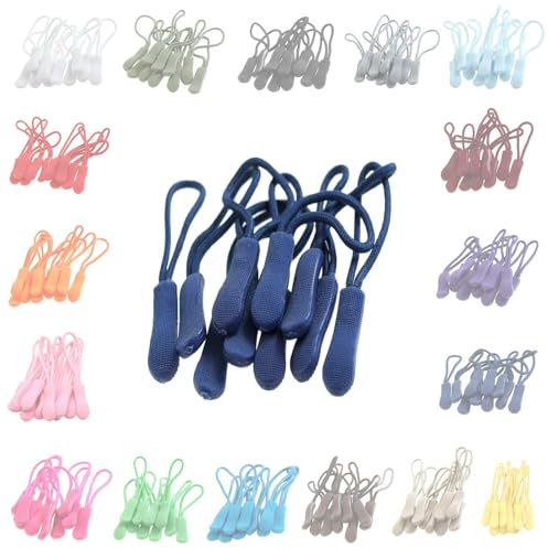 10 Zipper-Schlaufen 70 Farben Reißverschluss-Anhänger Reißverschluss-Verlängerung Pull Anhänger, Farbe:mittelblau