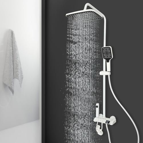 Brausegarnitur Brausesystem Brausebatterie Regenbrause Brausegarnitur Massage Kopfbrause Massage Handbrause Modern LED Weiß