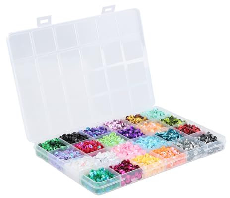 24 Colores Lentejuelas 5mm para Coser/Manualidades/Decoración de Ropa/Costura, Lentejuelas Redondas y Caja De Manualidades Transparente