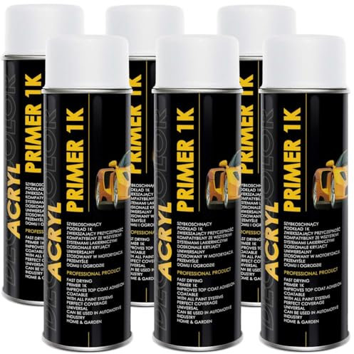 Deco Color 6 STÜCK ACRYL CAR LINE Grundierung WEISS 500ml - Haftgrund für z.B. Alufelgen, KFZ, Holz, Beton uvm. (6 Dosen 500ml Grundierung Weiss)