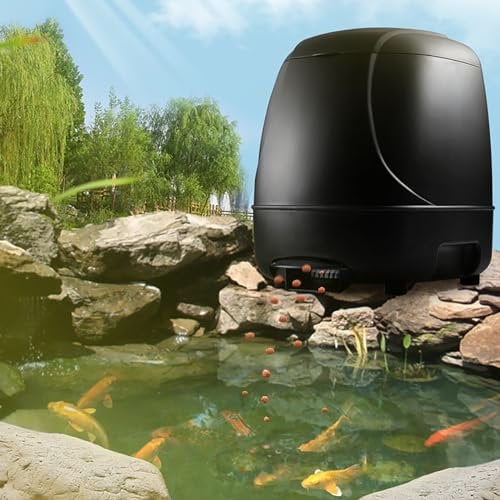AMZTEMU 10L Automatic Fishfeeder, Fish Feeder Futterautomat, Auto-Teich-Fischfutterspender, Automatischer Futterspender für Teichfische für den Außenbereich, Koi-Fische -batteriebetrieben