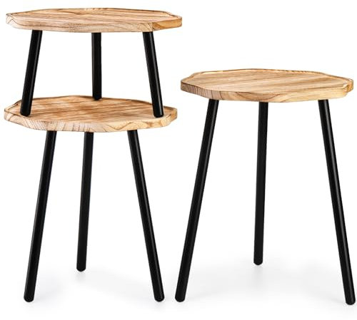 Frcctre 3 Pack Indoor Plant Stand, Wooden Mid Century Plant Stand Tall Plant Table Plant Holder Plant Riser for Flower Pots, Modern Home Decor Octagonal Shape Small Side End Table