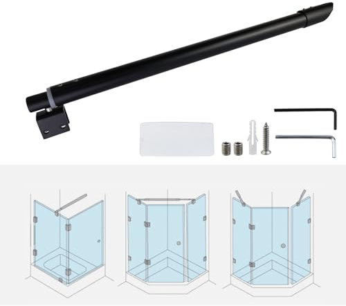 Tsnamay Barre de support en verre pour porte de douche de 40 cm à 60 cm, en acier inoxydable 201, mur à verre pour douche fixe sans cadre, panneau de verre de 8 à 12 mm, noir