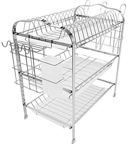 MUL-BOUTIQUE Egoutoire Vaisselle Cuisine, Égouttoir à Vaisselle Cuisine à 2 Niveaux, avec Bac Récupération Amovible et Crochets pour Tasses et Porte-ustensiles (+Porte-gobelet)