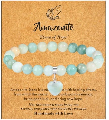 XIANNVXI Herz Armband Damen Amazonit Stein Armband Heilsteine Armband 8mm Perlen Edelstein Armbänder Glücksarmband Schmuck Mama Geburtstagsgeschenk für Frauen