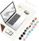 BLESWIN Desk Mat, PU Leather Desk Pad, Waterproof Large Mouse Pad, Easy Clean Laptop Mat for Desk, Desk Table Protector Mat,Mouse Pad for Office/Home/Decor-White+Brown,60cmx 35cm