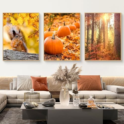 Herfair 3er Premium Poster Set Herbst Aesthetic Wandbilder Bilder für Wohnzimmer Esszimmer Schlafzimmer Deko Kunstdruck Leinwand Bild,ohne Rahmen