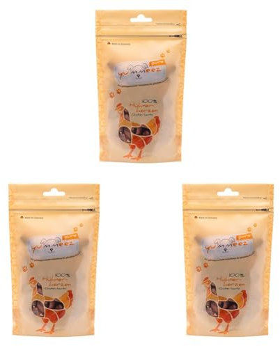 Yummeez Pure Hühnerherzen Hundeleckerli - getreidefrei und zuckerfrei - Reine Fleisch Leckerlis für Allergiker Hunde mit optimalen Nährstoffen und vollem Geschmack, 1x35g (Packung mit 3)