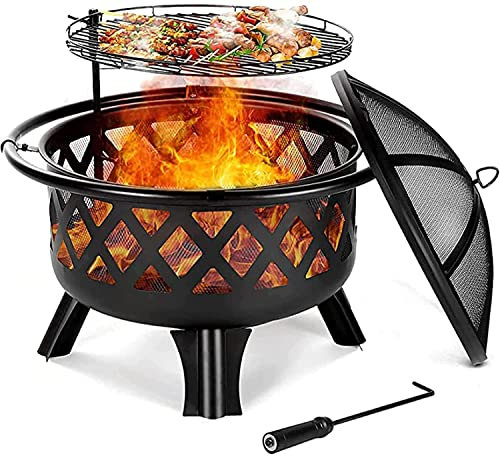 KWMAEEUID BBQ Grill Outdoor Outdoor Feuerstelle, Feuerstelle Kohlenbecken Garten BBQ Kochgrill Runder Herd Terrassenheizer Höhenverstellbarer Grill