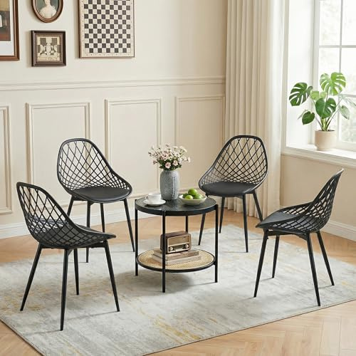 buybyroom - Silla de Comedor (4 Unidades, con Patas de Metal, Respaldo ergonómico, para Comedor, Sala de Estar, Cocina y Dormitorio, Color Negro