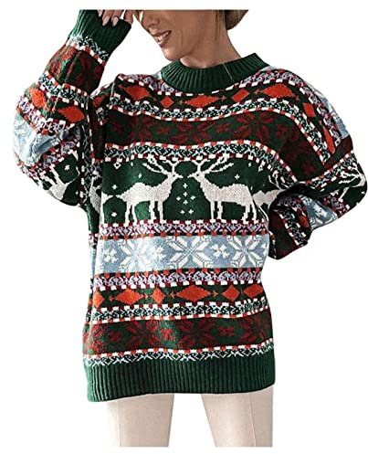 Weihnachtspulli Damen Norweger Pullover Weihnachtspullover Wollpulli - Jacquard Bunte Norwegen Bunt Grobstrickpullover Wollpullover Weihnachten Norwegerpulli Christmas