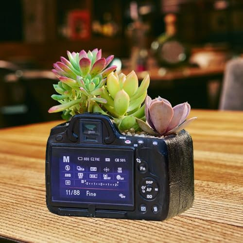 SHANGYU Petit pot de fleurs classique en forme d'appareil photo numérique, décoration d'appareil photo, pot de fleurs créatif, pour plantes d'intérieur, appareil photo, maison, étagère, bureau