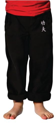 TAO MARTIAL Pantaloni Kung Fu da bambino stile Tai Chi e Wing Chun Kimono leggeri e larghi, Nero Kung Fu, 10 anni