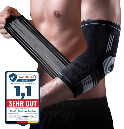 SQAUT® Ellenbogenbandage 1 Stück Ellenbogen Bandage Herren und Damen für Sport, Tennisarm und Golferarm Ellbogen Stütze Armbandage mit Klettbänder Klettgürtel Elbow Brace Elbow Support (Schwarz XL)