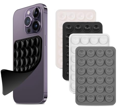 BOBOPACK 4 Stück Silikon Saugnapf, Handy Kleber Rückseite Saugnapf, Saugnäpfe Handy, Einfacher Saugnapf Aufkleber, Anti-Rutsch Handyhülle, Tragbare abnehmbare Handy Halterung Quadrat