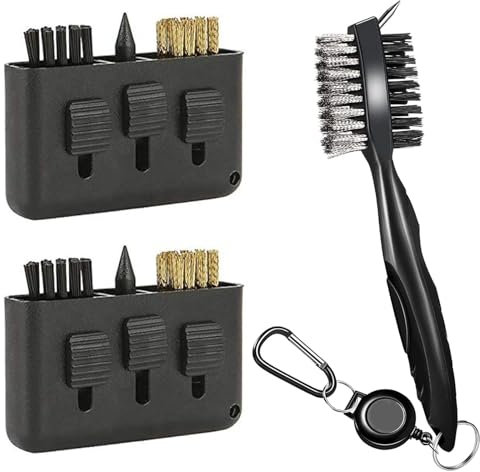 KxrTpx 3 Pcs Set Golf Club Cleaner, 3 in 1Golf Club Cleaner Brush, Golf Brush - Premium Dual-Sided Club Head Cleaners inclub 1 Retractable Cord Brush (Black) for Golf Club Groove & Grip Cleaning