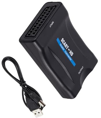 Ruiogoe Adattatore convertitore da SCART a interfacce multimediali 1080P include cavo di alimentazione USB per collegare vecchi dispositivi a televisori HD più recenti