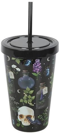 Something Different Wholesale Venom & Vines Trinkglas mit Strohhalm, Totenkopf- und Giftpflanzen-Design, wiederverwendbar, umweltfreundliches Kunststoff-Trinkgeschirr, 550 ml
