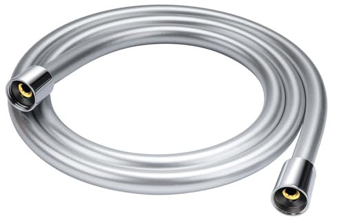 KEEPIFY - Tubo Doccia 160cm, Flessibile Doccia 1.6M in PVC (G1/2 Pollici), Tubo Doccia da Anti Torsione - Argento/Cromo