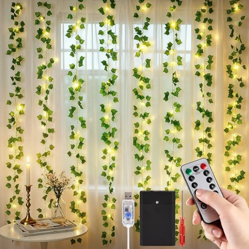 DomeStar Vines with Light for Bedroom, 300 LED Curtain Lights with Remote for Home Leaves Wall Dorm Decor (Ivy Vines)