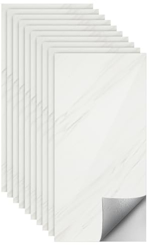 Eikuavons Wandpaneele selbstklebend Marmoroptik 60x30 cm, 10er Set PVC Wandverkleidung, wasserfest Wanddeko für Küche Bad Wohnzimmer Schlafzimmer, Jazz Weiß