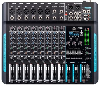 Audio Mixer DJ Controller 99 FP-10 10 Channels Reverb Recording Mixing With Bluetooth 5.0 Professional Performance Easy To Use