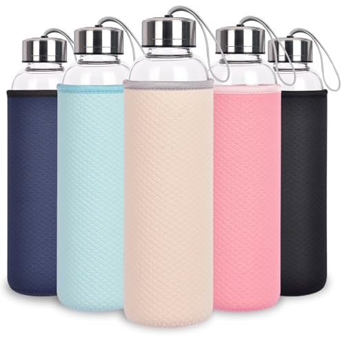 Ferexer wasserflasche Glas 1l mit Tragehenkel, 1000ml trinkflascheGlas Auslaufsicher BPA-frei, großes Wasserglas für Kaffee, Tee, Saft, Milch, mikrowellen- und spülmaschinengeeignet (1 Stück, Beige)