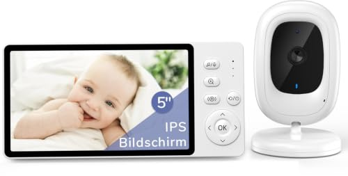 jeeber sans WiFi Babyphone Caméra Bébé,1080P, écran IPS 5, PTZ 360° | HDR Vision Nocturne, Mode VOX & Zoom 3X, Audio bidirectionnel, Détection des pleurs & température, Longue Portée Caméra Bébé