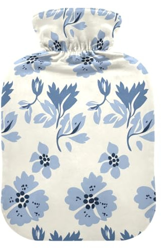 William Morris Style Cat Paw Baby Blue hot Water Bottle with Soft Cover, 2L Water Bottle Bag for Hot and Cold Therapies
