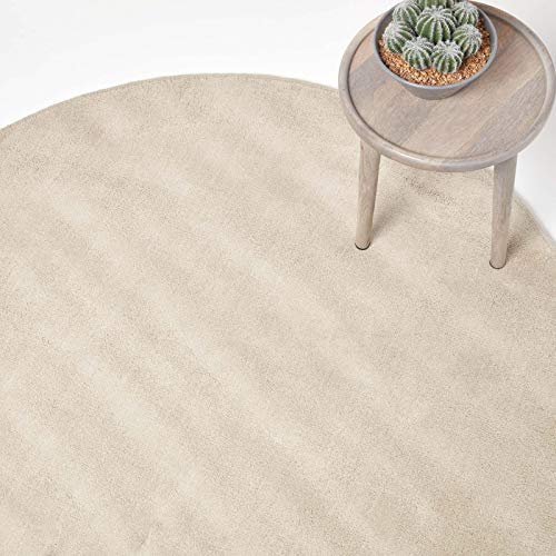 HOMESCAPES runder Kurzflor-Teppich/Bettvorleger, getufteter Baumwollteppich, 70 cm, creme/natur