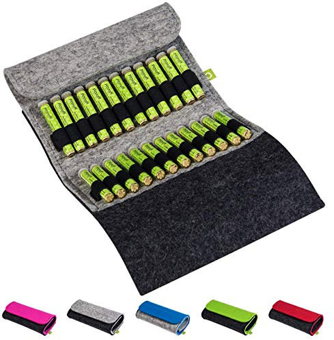 Homöopathische Taschenapotheke, Globuli-Tasche Potenz D12, gefüllt mit 24 Globuli-Röhrchen (Glas), handgemacht aus echtem Filz (grau)