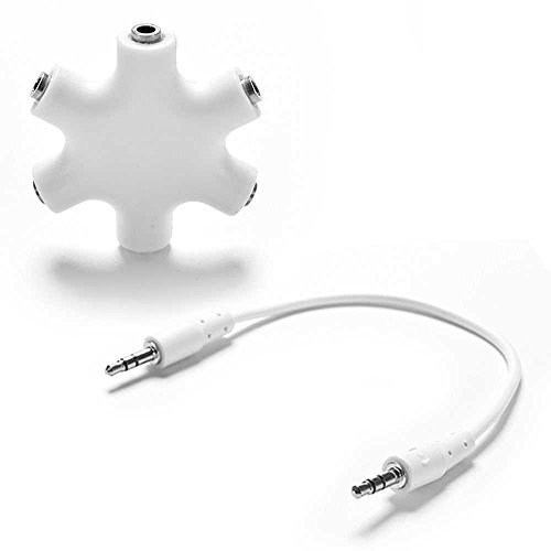 OcioDual Conector duplicador Splitter Audio Jack 3.5mm 6 vias Hembras hub con Cable Blanco