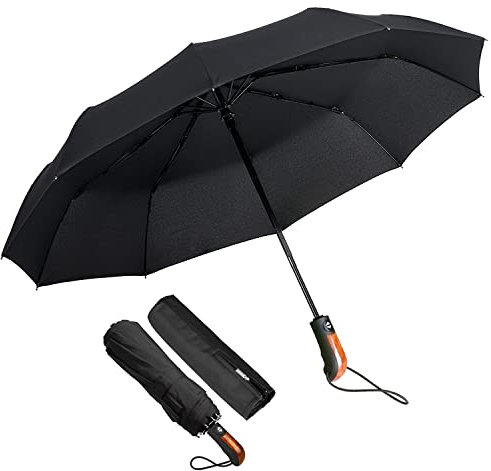 KASTEWILL Regenschirm Schirm Damen & Herren,Taschenschirm Sturmfest Windsicher Stabil Verstärkt XL Automatik bis 140 km/h mit 10 Edelstahl Rippen &Teflon Beschichtung für Reise Outdoor Klein,Schwarz