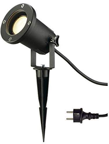 SLV LED Strahler NAUTILUS XL 3er Set mit Erdspieß, 4-fach IP44 Gartensteckdose 1,5m, 3x GU10 Leuchtmittel, Aussen-Leuchte, Außen-Strahler, Schwarz