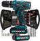 MYLEK 18V Li-ion Cordless Drill Driver Set 131 Piece Combi Accessory Kit - LED Worklight (131 Piece Drill Set & 2 Batteries, Blue)