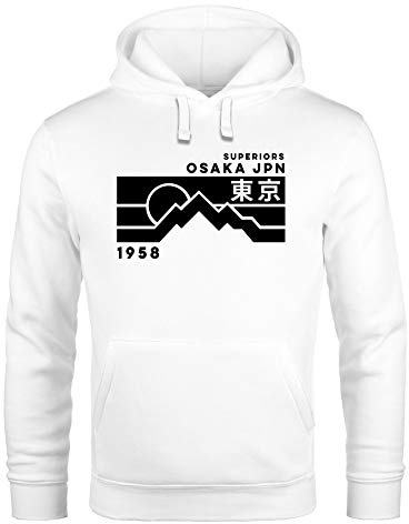 Neverless® Hoodie Herren Aufdruck Osaka JPN japanische Schriftzeichen Fashion Print Kapuzen-Pullover Männer weiß M