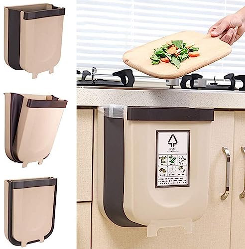 Kitchen Poubelle Pliable Wall Mounted, Poubelle Pliable, Design Suspendu, pour Cuisine, Placard, Bureau, Salle de Bain, Chambre, Voiture, Bureau à Domicile 9L (Marron)