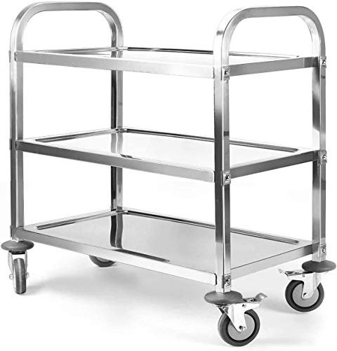 uyoyous Servierwagen 95x50x95cm Edelstahl 3 böden Küchenwagen Transportwagen Edelstahl mit 4 360° drehbare Rollen (2X bremsbar) für Restaurant Küchen oder Hotel