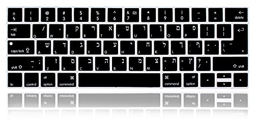 XHLWZR Hebrew US& EU Keyboard Cover Skin for MacBook Pro 13 15,Black | Silicone Protector for A2159,A1989,A1990,A1706,A1707 2019 2018 2017 2016 with Touch Bar,Spill resistant,Washable,Flexible