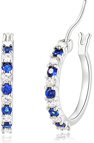 Sfoni Silber Creolen Ohrringe für Frauen Mädchen - Hypoallergene kleine Silber Creolen Geburtstag Weihnachtsgeschenke für Muttertag Mama, Größen 13/15/20mm, Weiß/Blau/Grün/Rot Zirkonia