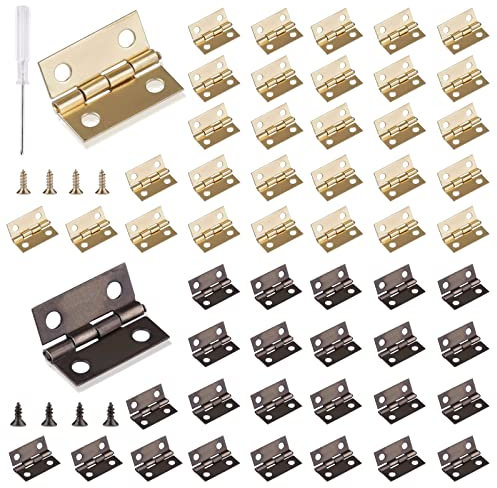 Roosea 60 Pcs Antique Mini Hinges 15 * 18 mm Small Hinges for Dolls House with 240 Screws and Screwdriver for DIY Crafts Wooden Box Toys Cabinet Drawer